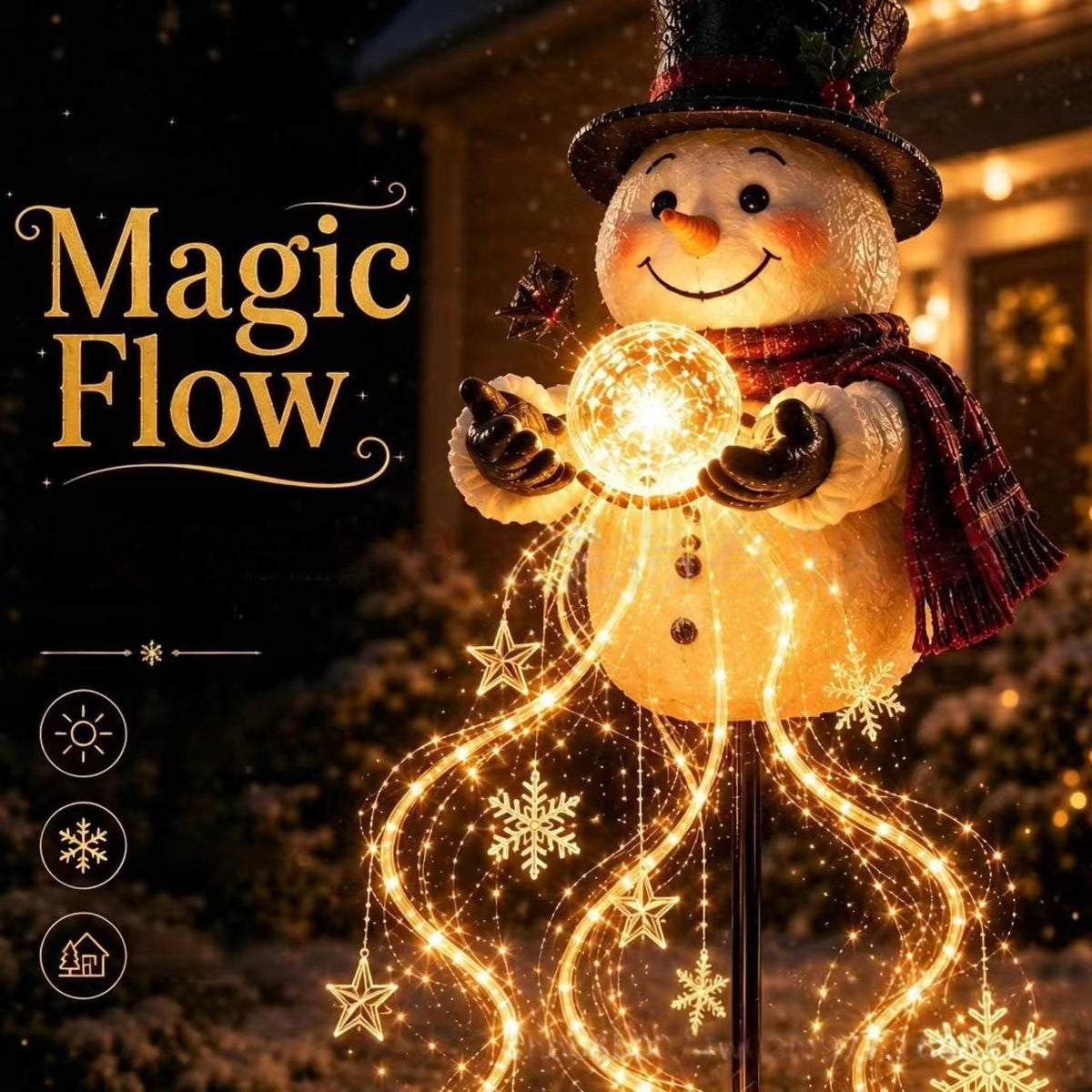 Solar Powered Snowman Magic Fountain Garden Light