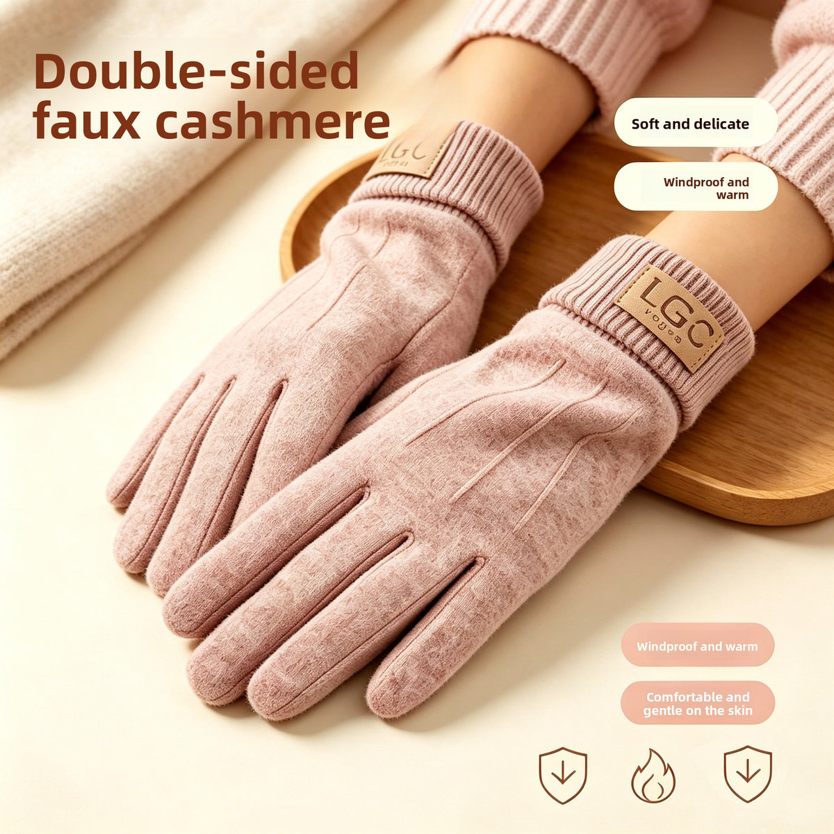 Winter Touchscreen Warm Plush Lined Knit Gloves Anti-Slip Windproof